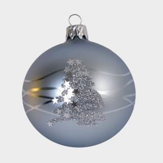 Vánoční kouzlo - Bílá sada 4 ks skleněných ozdob s dekorem zasněženého stromu a vítr okolo (Velikost 7cm)