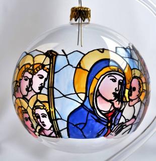 Vánoční ozdoba VITRÁŽ MATKY BOŽÍ SE SYNEM  čirá koule 10 cm, dárkové balení 1 ks Balení: 1ks, Barva: čirá, Velikost: 10 cm
