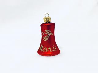 Vánoční skleněný zvonek se jménem – Vánoční ozdoba plná kouzel (červená, 1 ks, 7 cm) Balení: 1ks, Barva: červená, Velikost: 7 cm