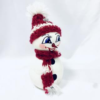 Vánoční sněhulák s červeno-bílým šarmem velikost 18 cm Balení: 1ks, Velikost: 18 cm