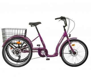 Liberty tříkolka COMFY 24  7 rychlostní, DISC brzdy barva: fialová, Baterie: klasické BEZ baterie, pneumatiky: Kaučukové plné pláště s odlehčovacími…