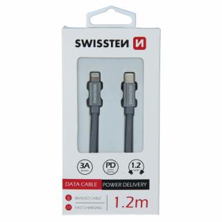 DATOVÝ KABEL SWISSTEN TEXTILE USB-C / LIGHTNING 1,2 M ŠEDÝ