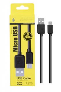 Datový a nabíjecí kabel PLUS, Micro USB, (AS115), černý