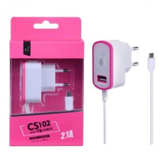 Nabíječka PLUS CS102, kabel MicroUSB + USB výstup 5V/2,1A - růžová