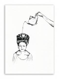 Pohlednice Dívka s šálkem na hlavě