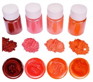MICA minerální práškové barvy ORANGE-RED SET 4 ks