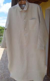 Pánská lněná noční košile dlouhá LEN 100%: Bílý, Velikost: L