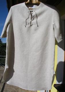 Pánská lněná noční košile krátká LEN 100%: Bílý, Velikost: XL