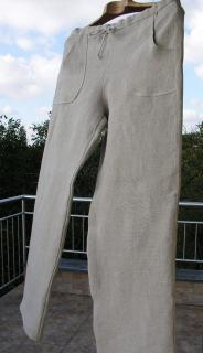 Pánské lněné kalhoty se šňůrkou LEN 100%: Režný, Velikost: L