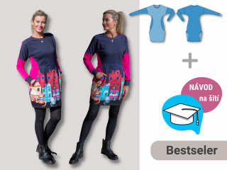 Denisa | STŘIH + NÁVOD | Dámské šaty/mikinošaty Výšková skupina: 180 cm, Forma: Střih v digitální podobě (PDF) na A4 (k vytištění doma)