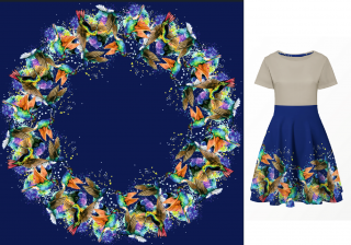 Duhoví ptáčci na modré - panel kolová sukně - 145x145 cm - Silky