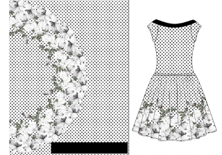 Magnolie černý puntík na bílé - panel na šaty s půlkolovkou - 158x190 cm - Ferra