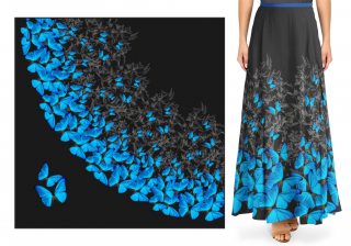 Modrý motýl - dlouhá půlkolová sukně - 145x290 cm - Funkční úplet Super cotton look