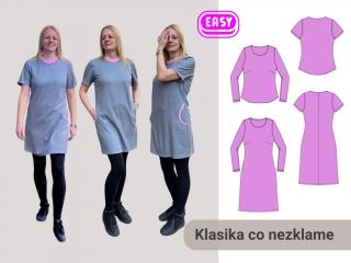 Nora s prsním záševkem (tričko/šaty pro normální postavu) Výšková skupina: 150 cm, Forma: PDF střih A0 (díly přes sebe, k vytištění v copy studiu)