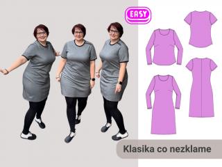 Nora s prsním záševkem (tričko/šaty pro silnější pas a ruce) Výšková skupina: 150 cm, Forma: PDF střih A4 (díly přes sebe, k vytištění doma)