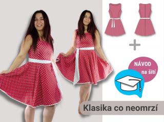 Retro | STŘIH + NÁVOD | Dámské šaty Výšková skupina: 150 cm, Forma: Papírový střih (díly přes sebe)