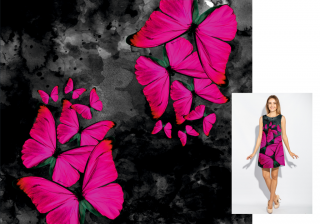 Růžový motýl na šedém ombré - 145x130 cm - Funkční úplet Super cotton look