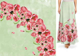 Tulipány na zelené - panel dlouhá půlkolová sukně - 145x290 cm - Silky