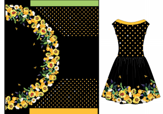Včelky - panel na šaty s půlkolovkou - 158x200 cm - Ferra