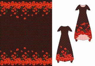 Vlčí máky a červený puntík - panel nejen na šaty Patricie - 158x200 cm - Ferra