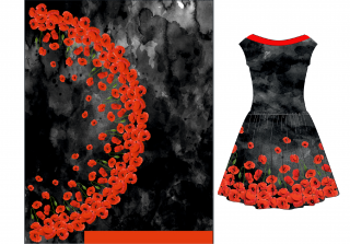 Vlčí máky na černém ombré - panel na šaty s půlkolovkou - 158x200 cm - Ferra