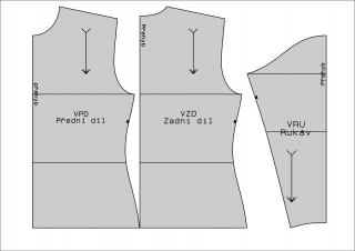 Základní střih na dámské tričko Forma tisku: Papírový střih (díly přes sebe), Velikostní skupina: výška postavy 150 cm