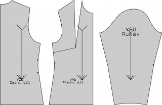Základní střih na dámské tričko s prsním záševkem Forma tisku: Papírový střih (díly přes sebe), Velikostní skupina: výška postavy 150 cm