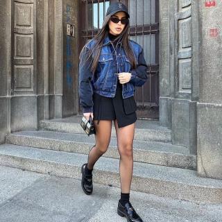BICOLOR DENIM BUNDA - navy/dark denim Velikost: S