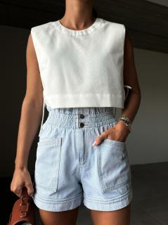 DENIM ŠORTKY S GUMOU V PASE Velikost: XS