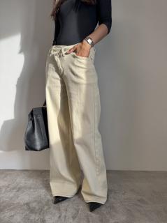 DŽÍNY SE ŠIKMÝM ZAPÍNÁNÍM beige Velikost: S - 36