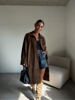 KABÁT Z BROUŠENÉ KOŽENKY brown Velikost: M/L