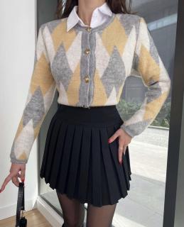 KÁROVANÝ CARDIGAN white/nude/grey Velikost: one size S/M