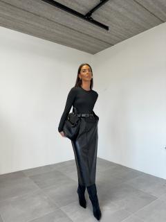 KOŽENKOVÁ MIDI SUKNĚ black Velikost: L - 40