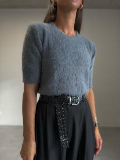 KOŽÍŠKOVÝ TOP S KRÁTKÝM RUKÁVEM grey Velikost: one size S/M