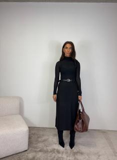 TEPLÁ MIDI SUKNĚ S PÁSKEM black Velikost: S - 36
