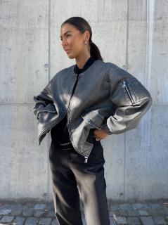 WASHED KOŽENKOVÝ BOMBER black Velikost: S/M