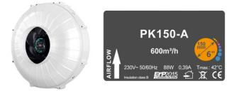 Ventilátor PRIMA KLIMA PK150-A 1-rychlostní, 600 m3/h, 150 mm