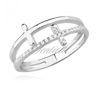 Stříbrný prsten s křížky, zdobený zirkony, 48 mm