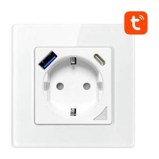 Tuya wifi zásuvka pod omítku s USB Barva: Bílá