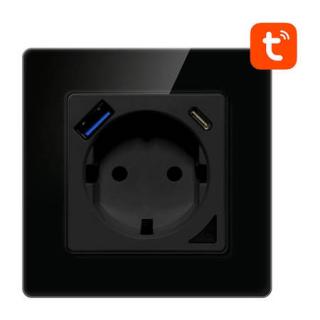 Tuya wifi zásuvka pod omítku s USB Barva: černá