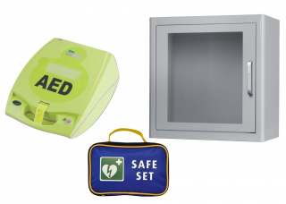AKČNÍ SADA 3v1: AED defibrilátor ZOLL Plus včetně resuscitační sady a skříňky s alarmem
