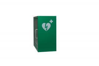 Nástěnná skříňka na AED s alarmem 38x38x20cm Barva: Zelená se znakem AED na boku