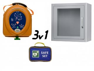 SADA 3v1: AED defibrilátor AED Defibrilátor HeartSine PAD 350P včetně resuscitační sady a skříňky s alarmem