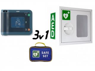 SADA 3v1: AED defibrilátor HeartStart FRx Philips včetně resuscitační sady a skříňky s alarmem