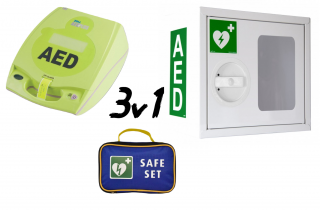 SADA 3v1: AED defibrilátor ZOLL Plus včetně resuscitační sady a skříňky s alarmem