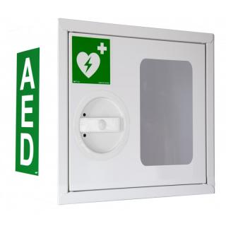 Skříňka na defibrilátor (AED) s alarmem, madlo