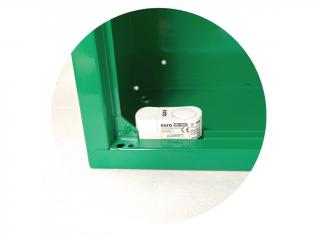 Skříňka na defibrilátor (AED), zelená s alarmem, madlo