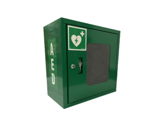 Skříňka na defibrilátor (AED), zelená s alarmem uzamykatelná