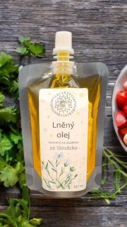 Lněný olej bez vzduchu| 57 % omega3  AIRLESS Objem: 100 ml, Materiál obalu: Sáček, Uzávěr: Víčko