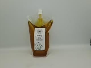 Lněný olej bez vzduchu| 57 % omega3  AIRLESS Objem: 500 ml, Materiál obalu: Sáček, Uzávěr: Víčko